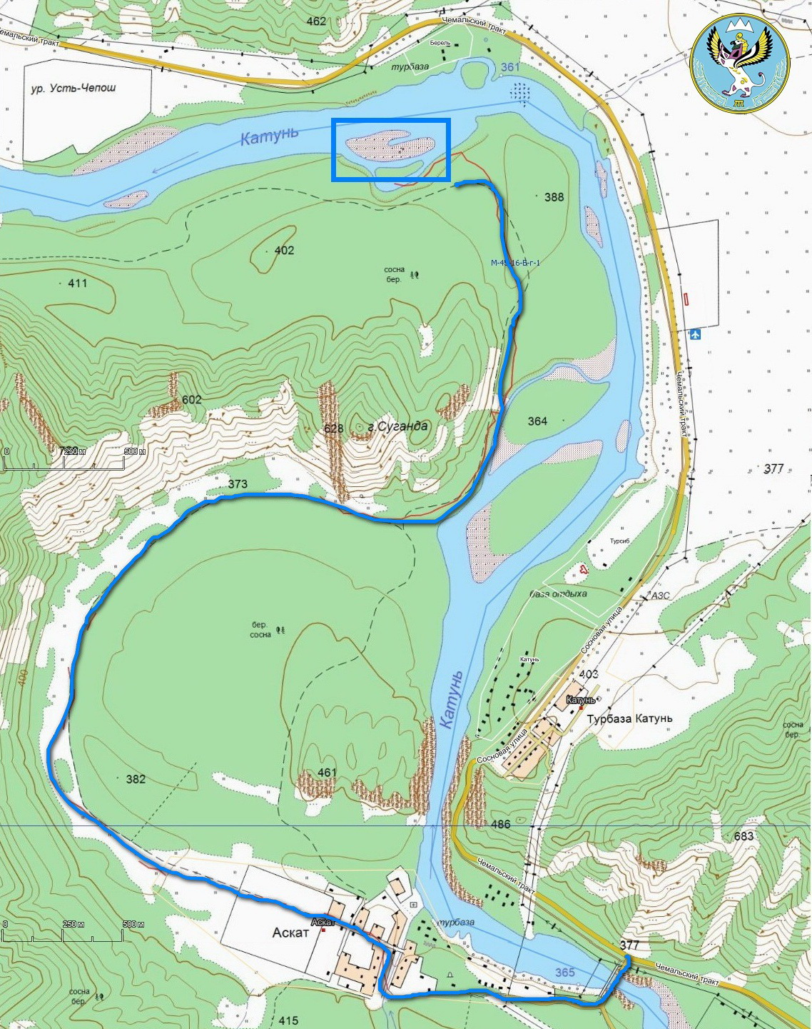 Голубые озера Аската на карте